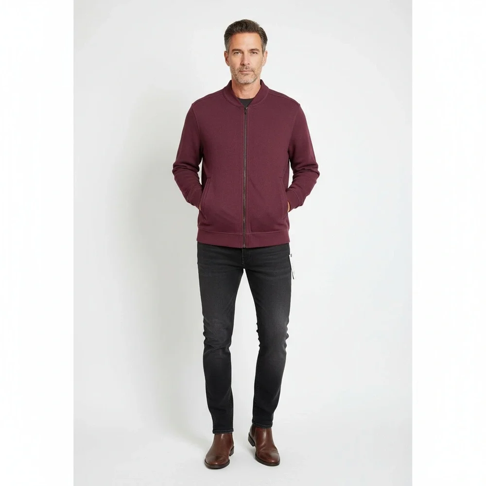 Tasso Elba Maroon Knit Full Zip Stand Up Collar Ribbed Jacket Size XL